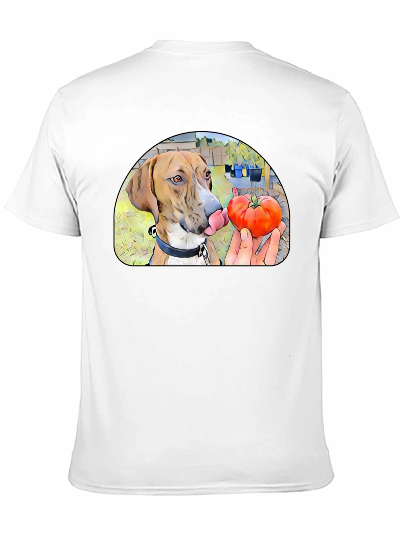 Dog Licking Tomato Graphic T-Shirt