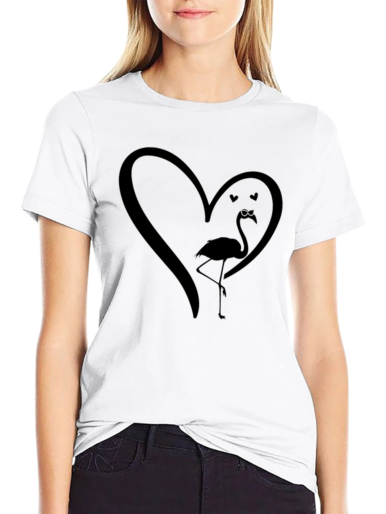 Mens Black Flamingo Heart Graphic Tee