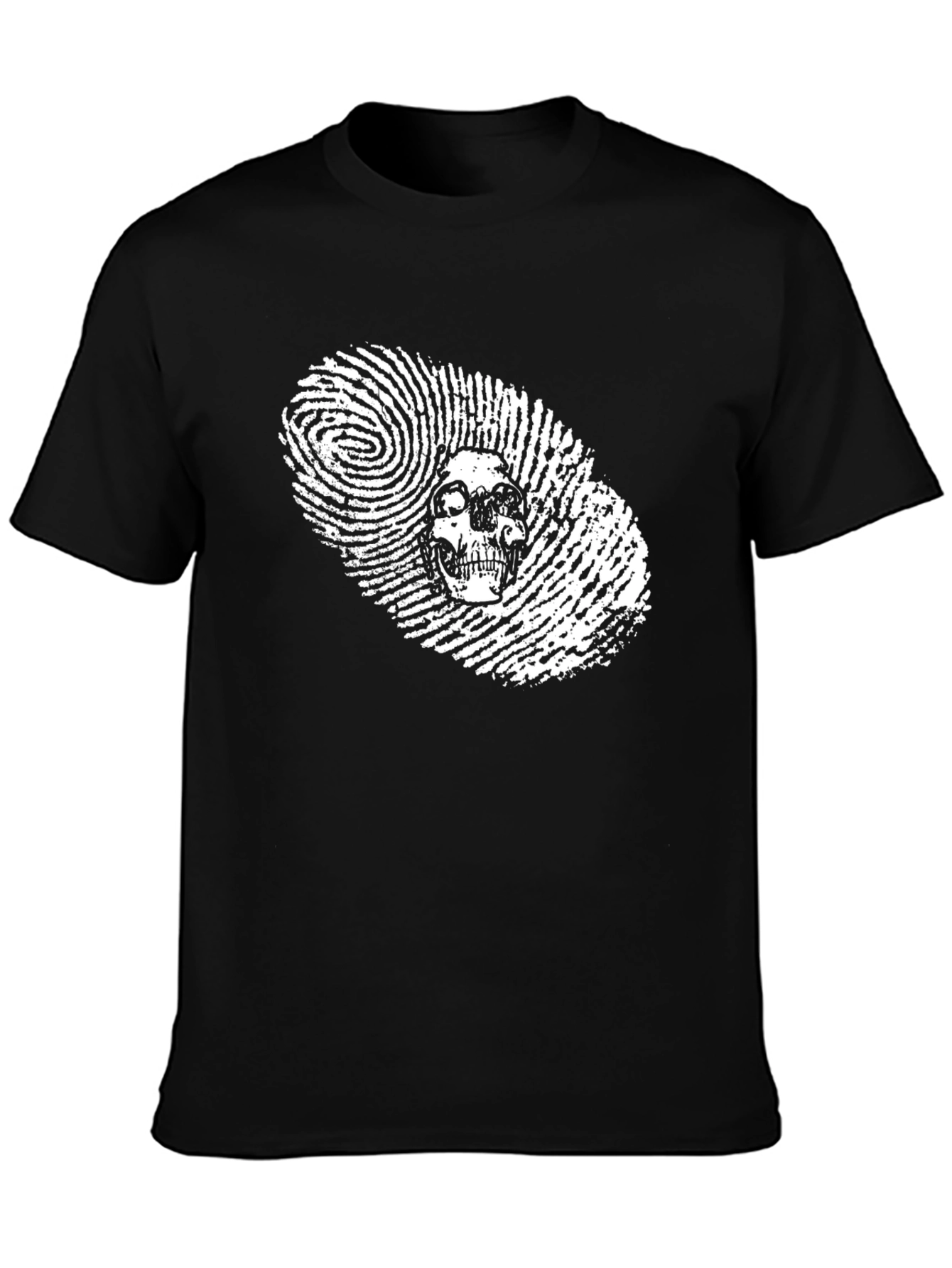 Skull Fingerprint Graphic Tee - Black Cotton T-Shirt