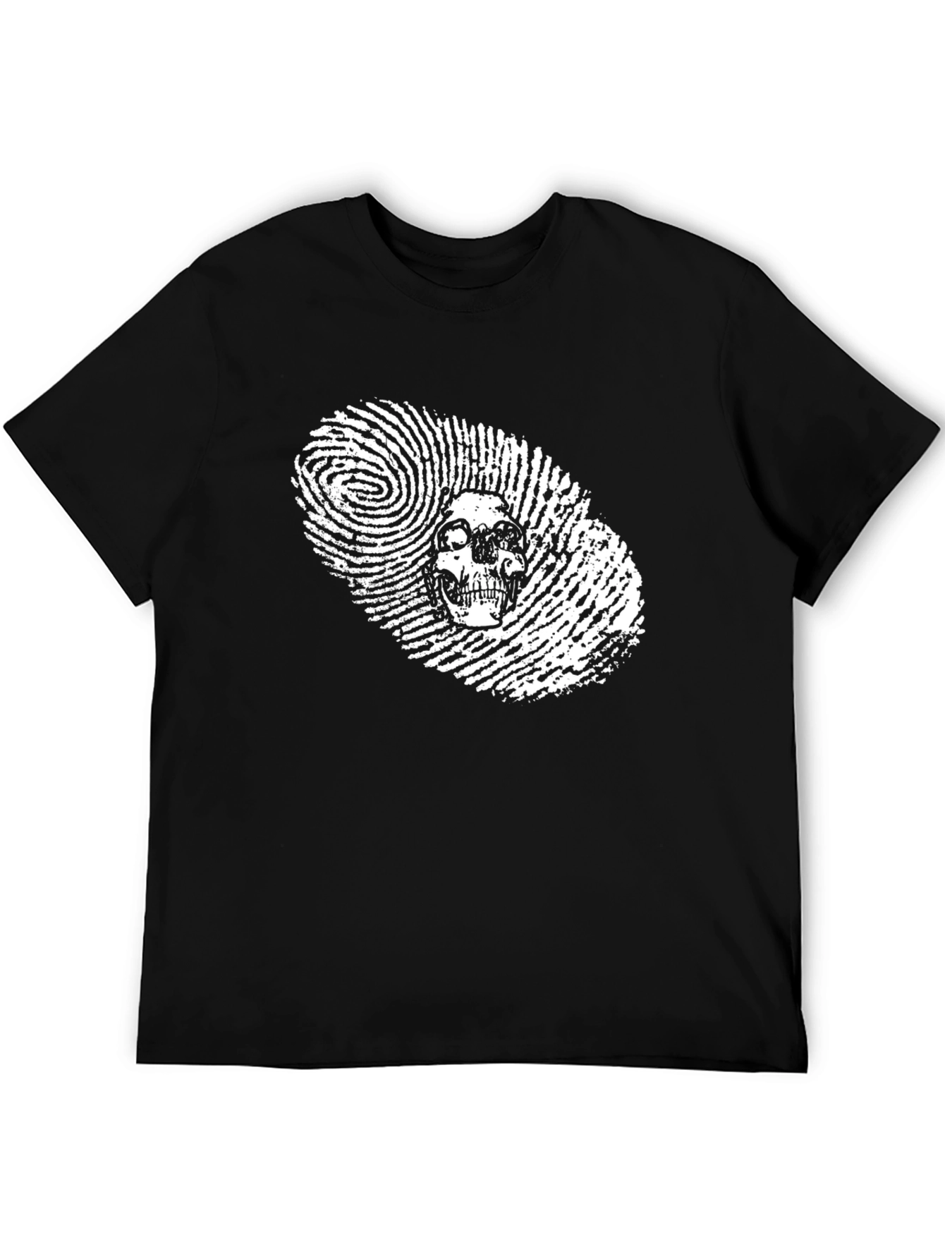 Skull Fingerprint Graphic Tee - Black Cotton T-Shirt