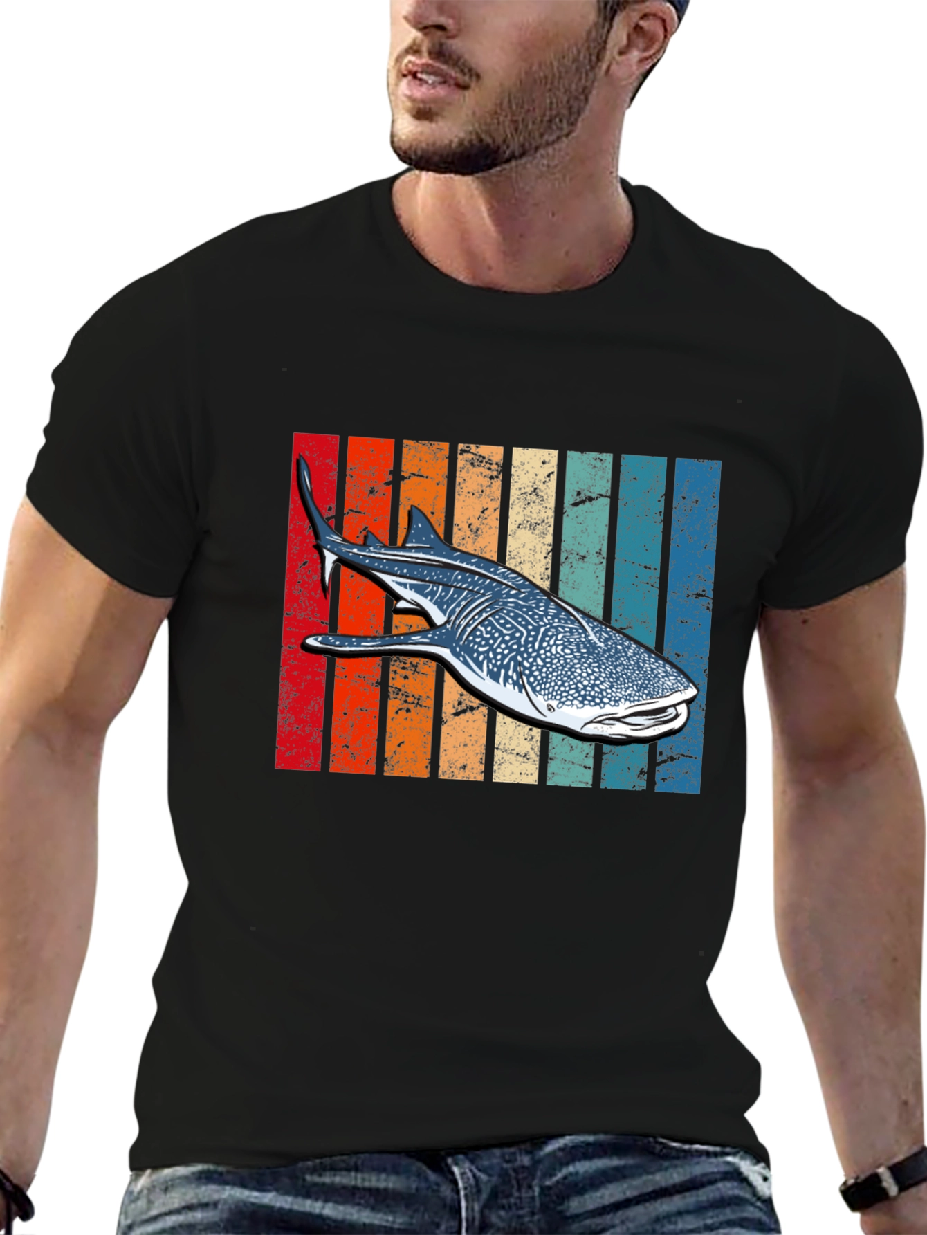 Retro Whale Shark Graphic Tee - Black