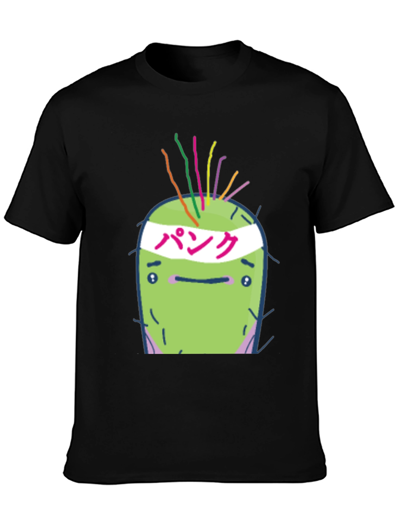 Punk Cactus Graphic Tee - Black Cotton T-Shirt