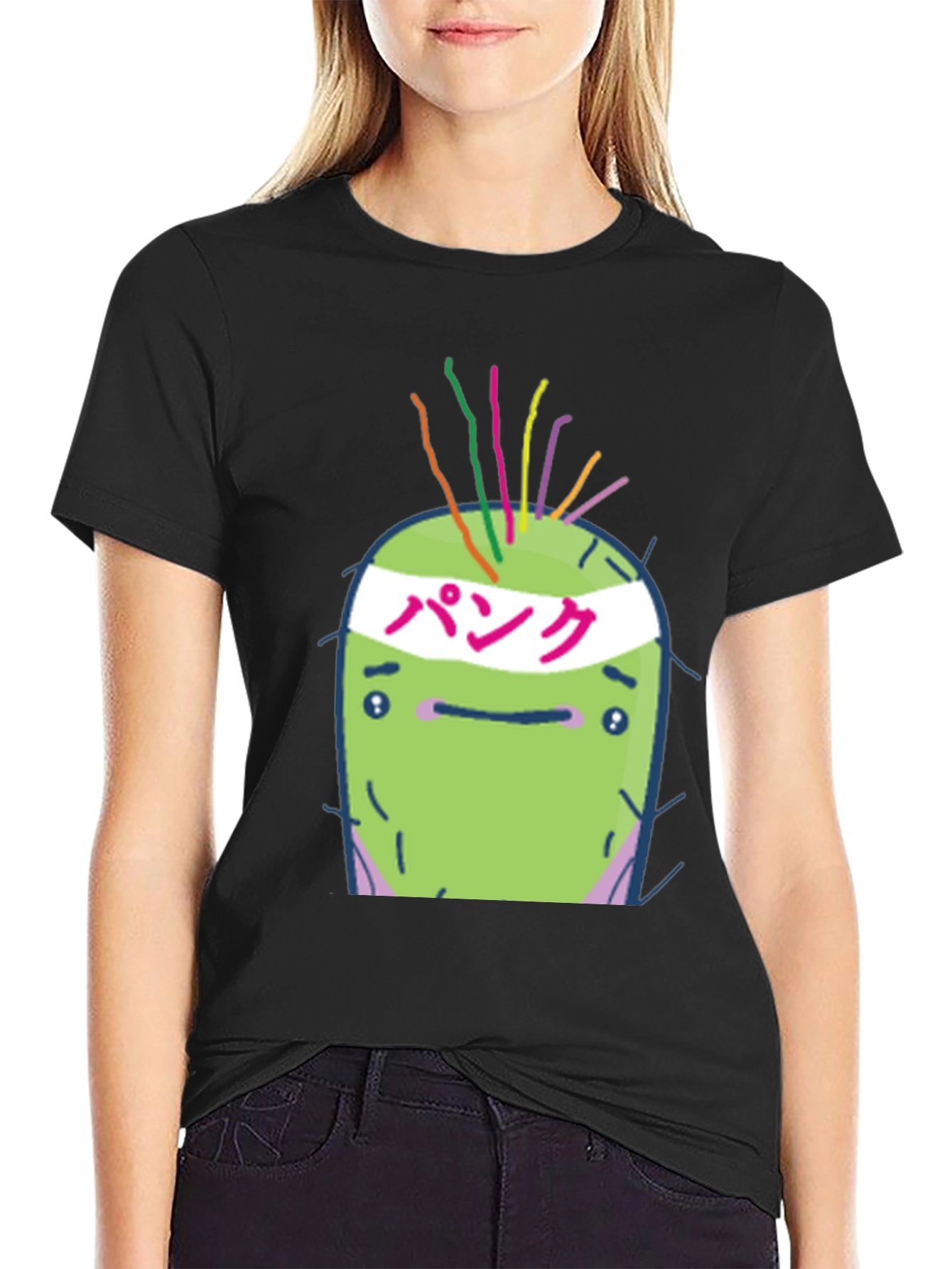 Punk Cactus Graphic Tee - Black Cotton T-Shirt
