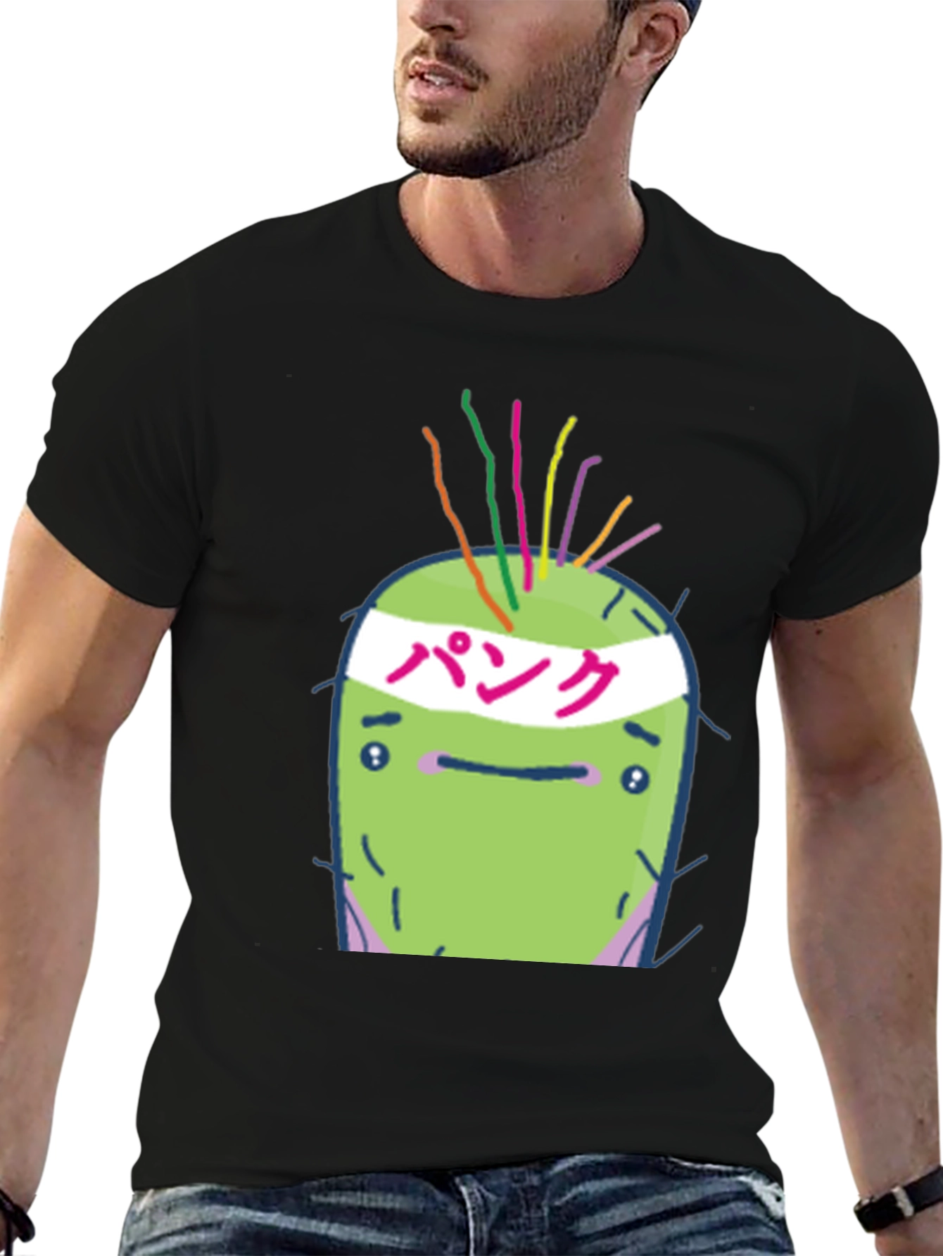 Punk Cactus Graphic Tee - Black Cotton T-Shirt