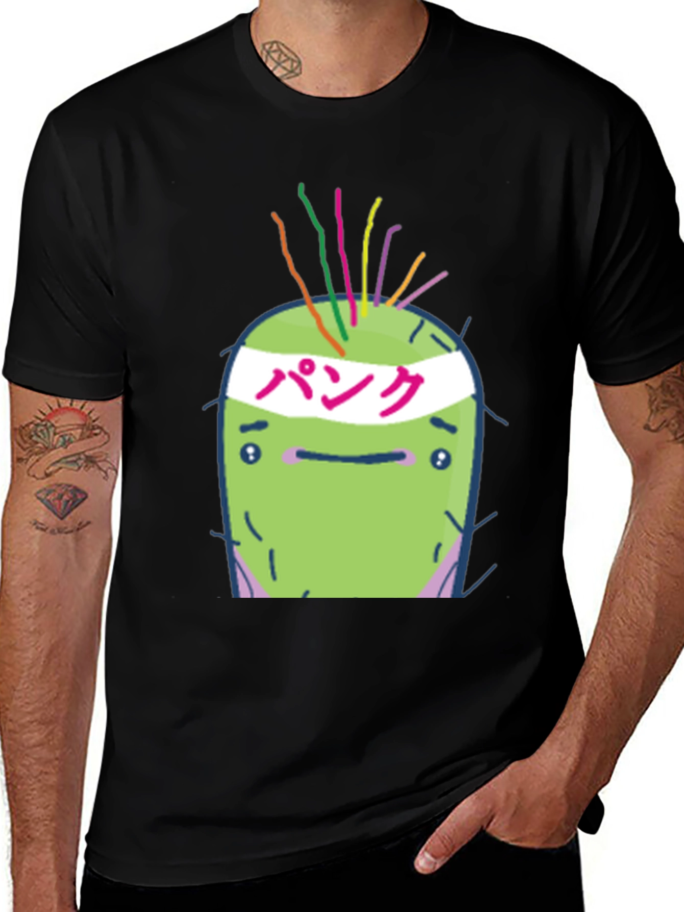 Punk Cactus Graphic Tee - Black Cotton T-Shirt