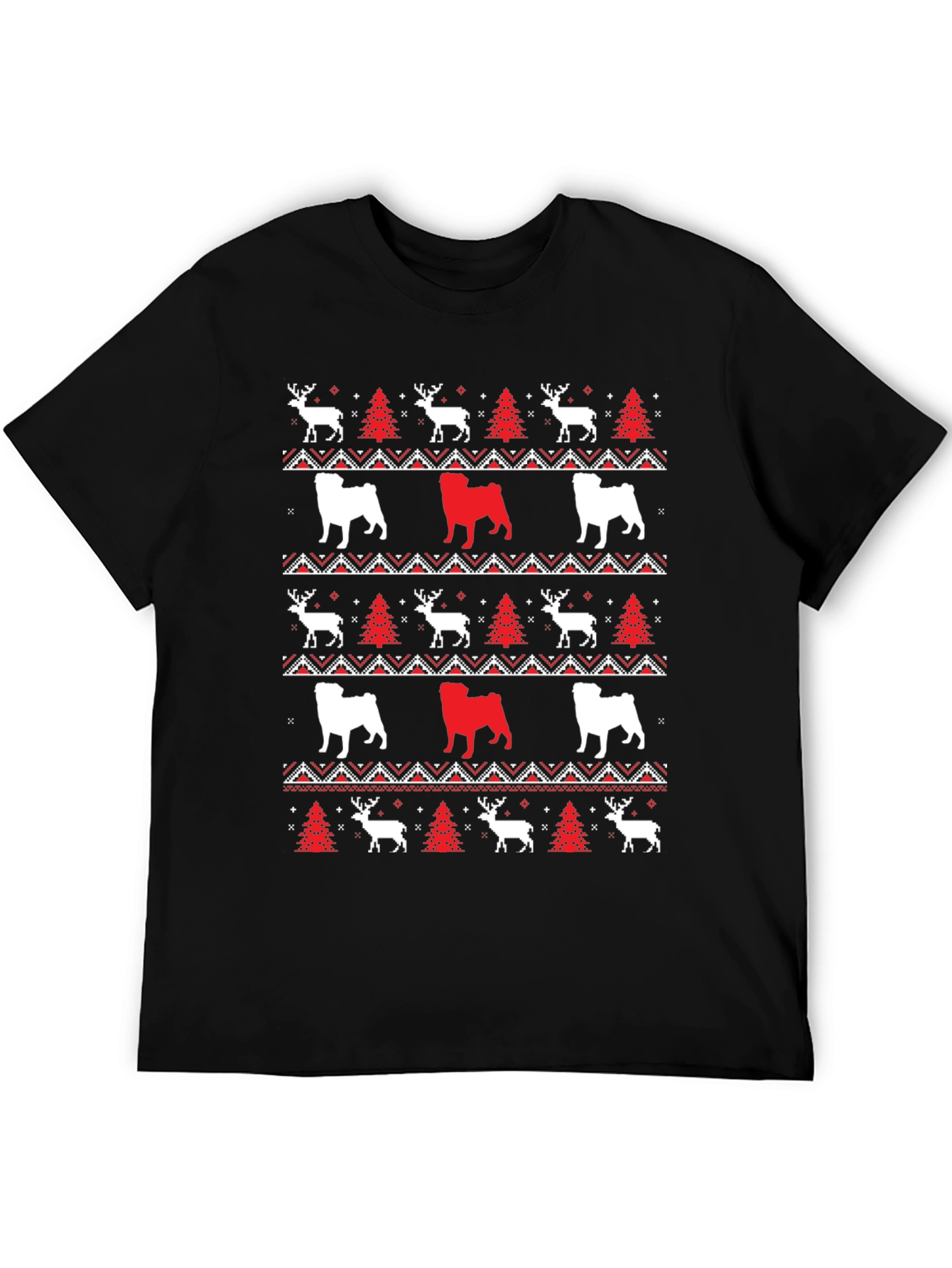 Festive Dog & Deer Christmas Pattern T-Shirt