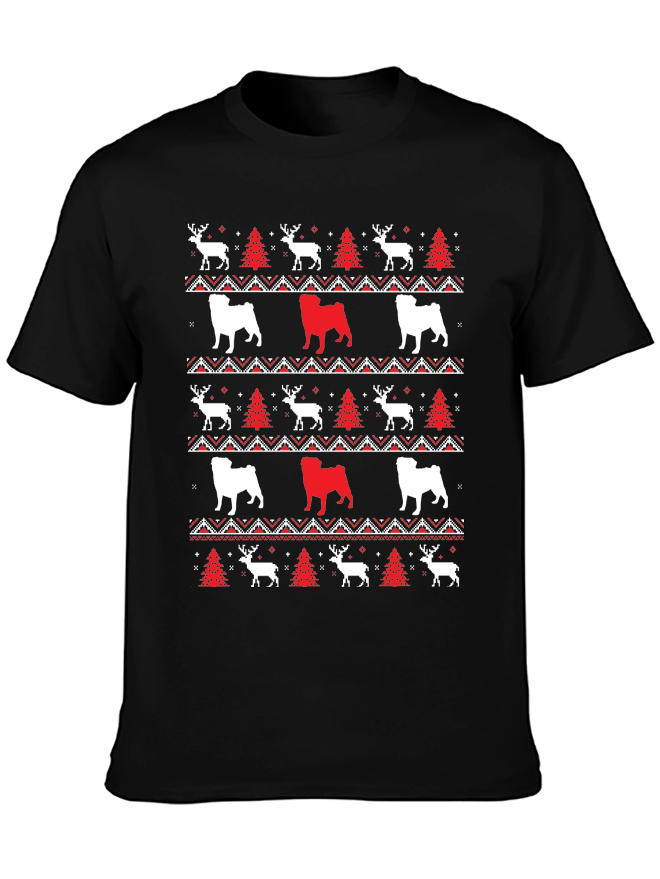 Festive Dog & Deer Christmas Pattern T-Shirt
