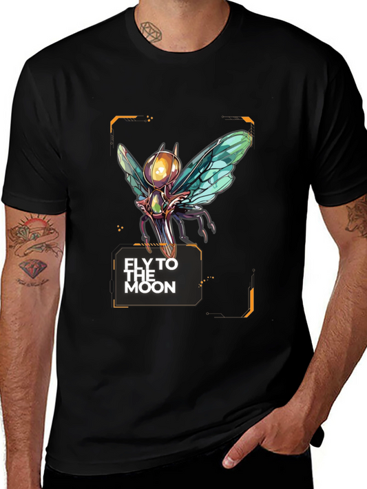 Fly To The Moon Graphic Tee - Sci-Fi Bug Print