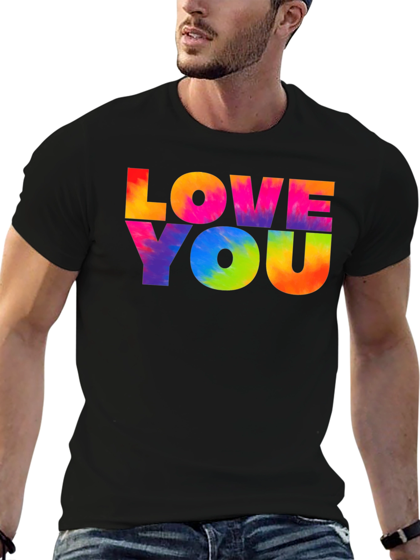 Love You Rainbow Graphic Black Tee