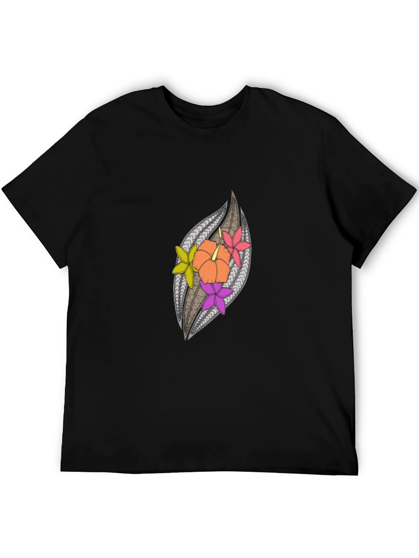 Hibiscus Floral Patterned Black Tee