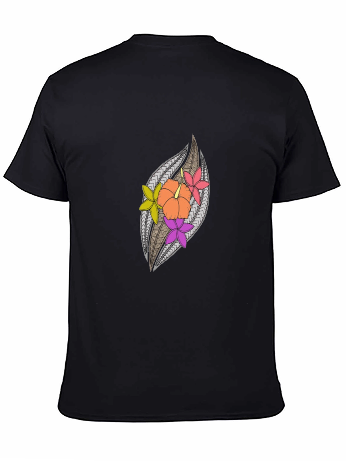 Hibiscus Floral Patterned Black Tee