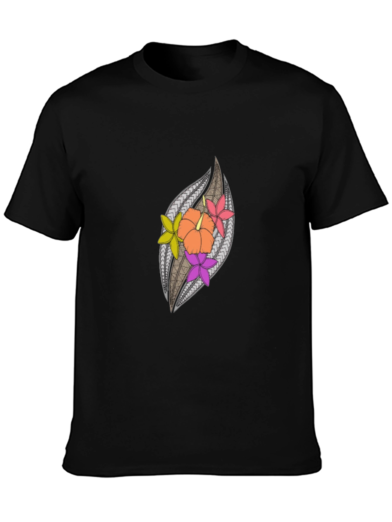 Hibiscus Floral Patterned Black Tee