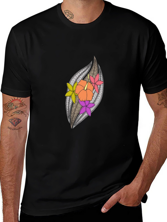 Hibiscus Floral Patterned Black Tee