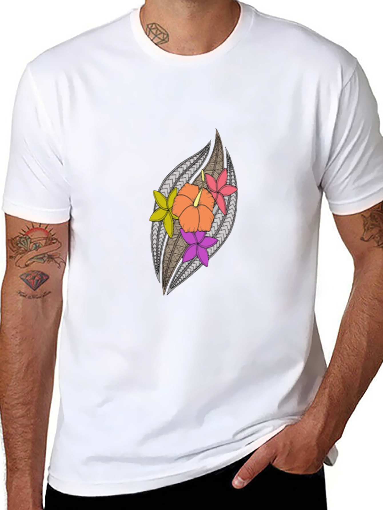 Hibiscus Floral Patterned Black Tee
