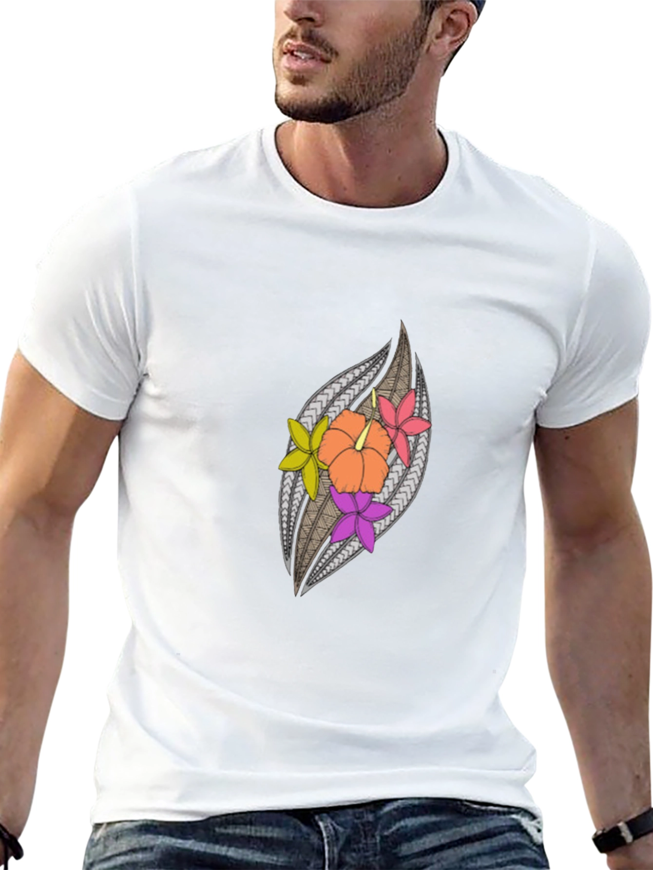 Hibiscus Floral Patterned Black Tee