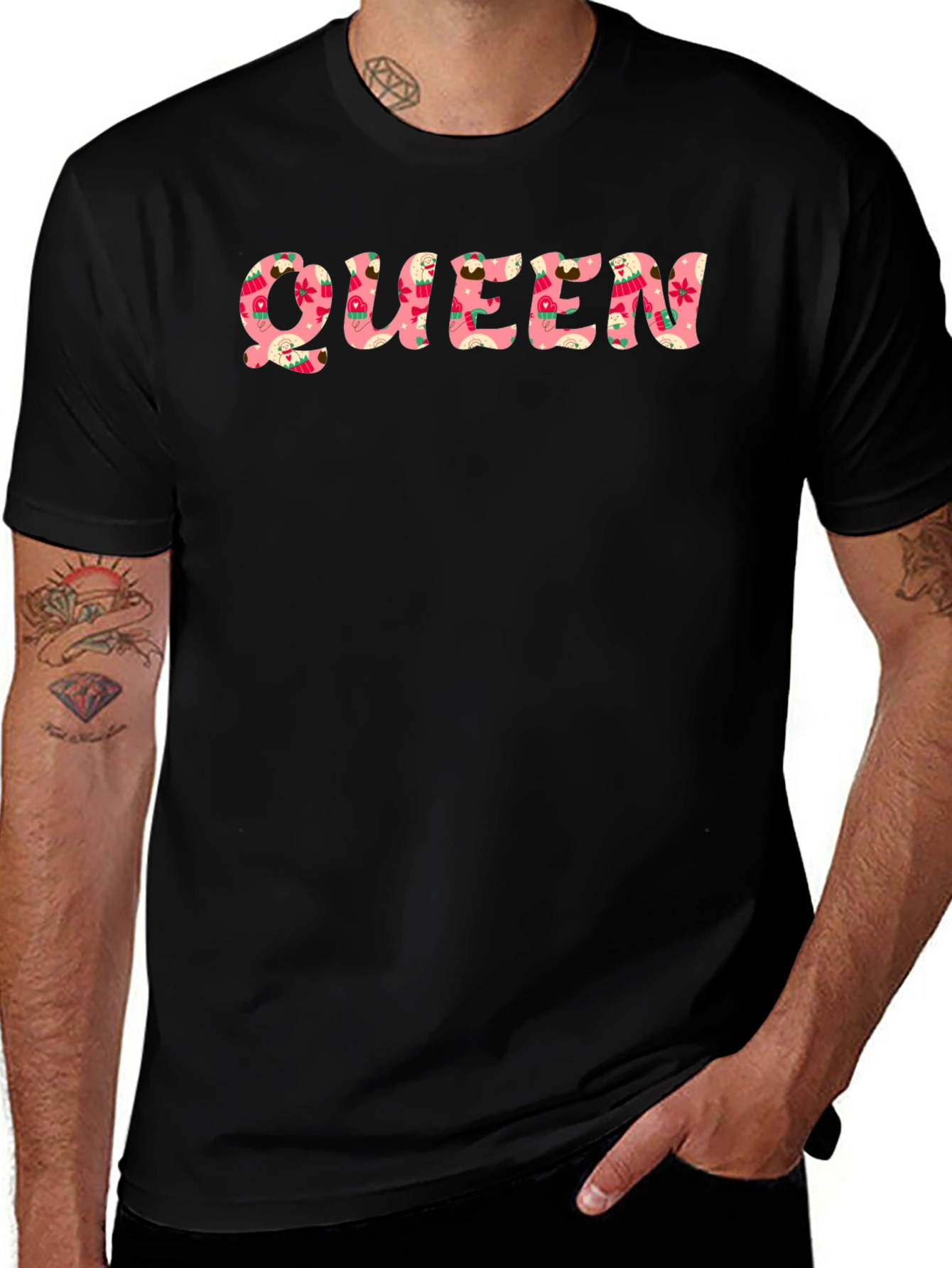 Floral Queen Graphic Print Black T-Shirt