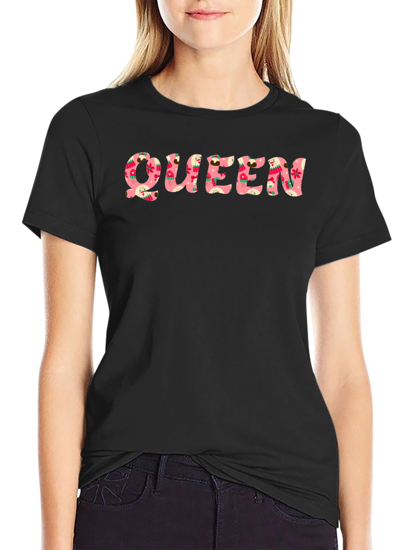 Floral Queen Graphic Print Black T-Shirt