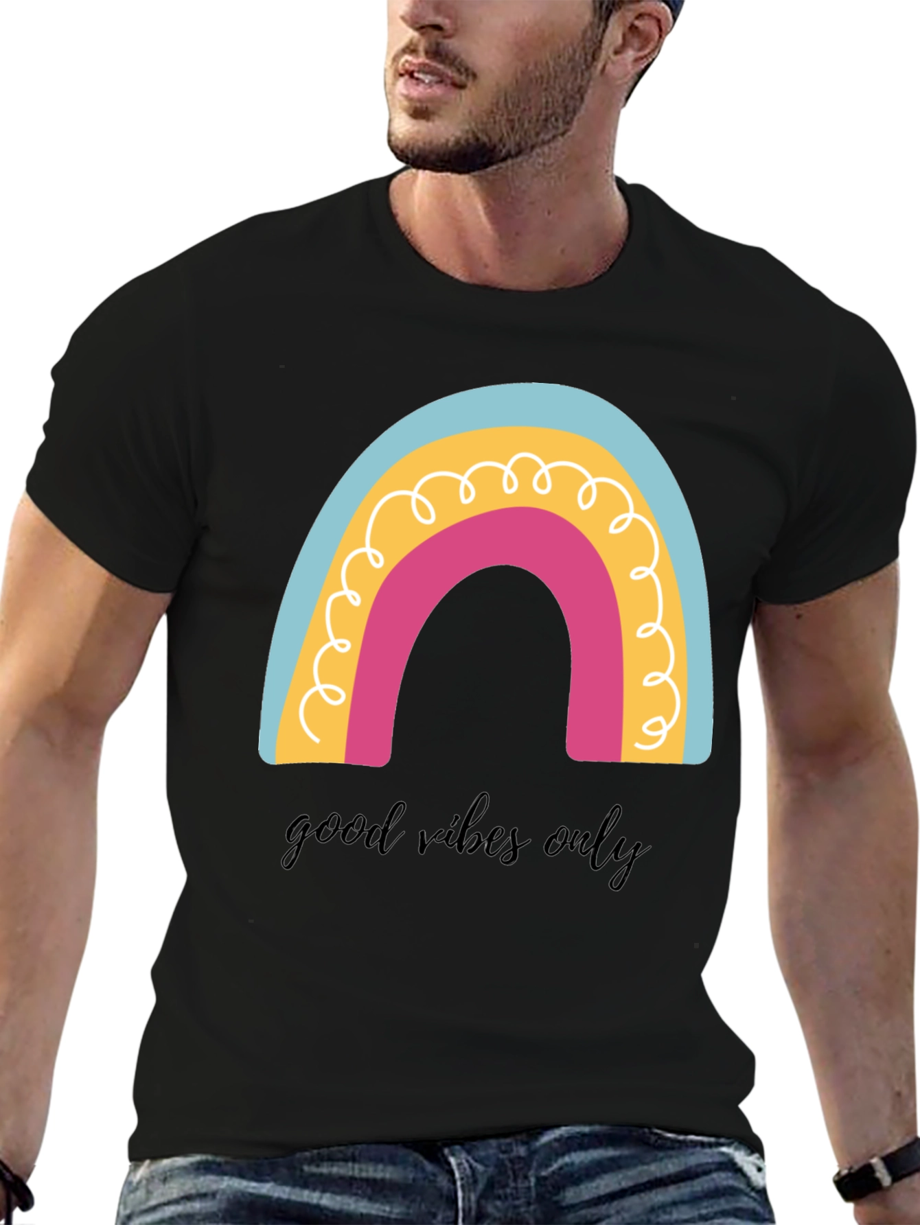 Good Vibes Only Rainbow Graphic Tee - Black Cotton