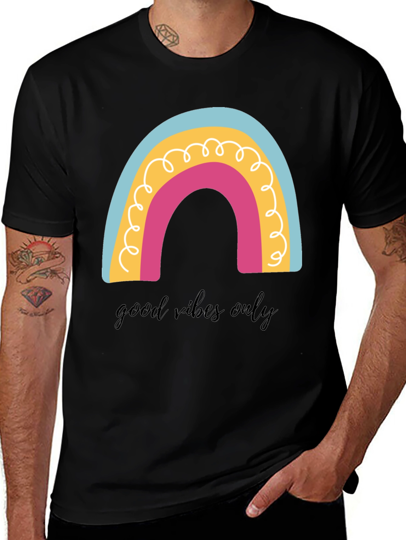 Good Vibes Only Rainbow Graphic Tee - Black Cotton