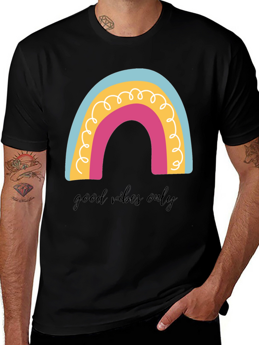 Good Vibes Only Rainbow Graphic Tee - Black Cotton