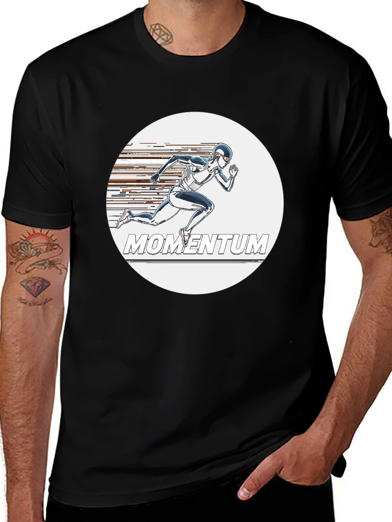 Momentum Graphic Tee - Sleek Runner Design Black T-Shirt