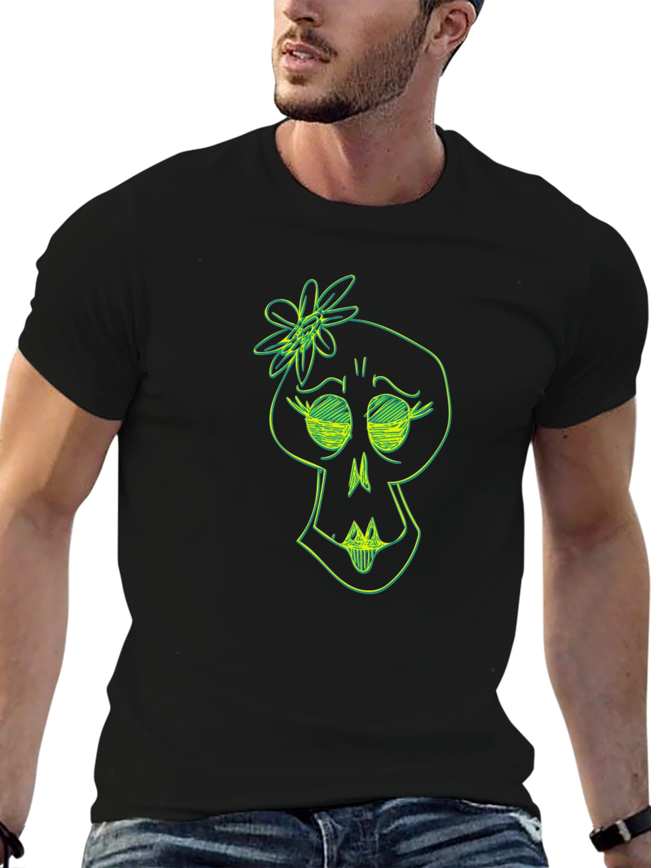 Skull Flower Graphic Tee - Trendy Black T-Shirt