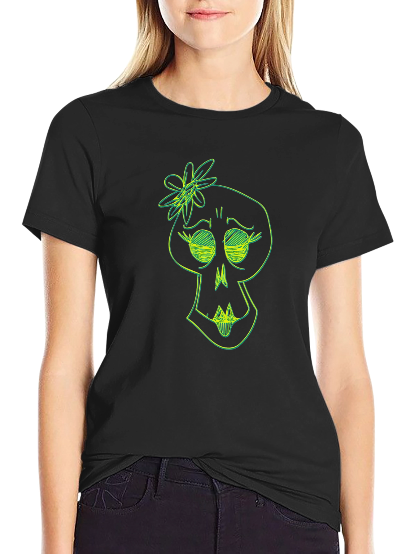 Skull Flower Graphic Tee - Trendy Black T-Shirt