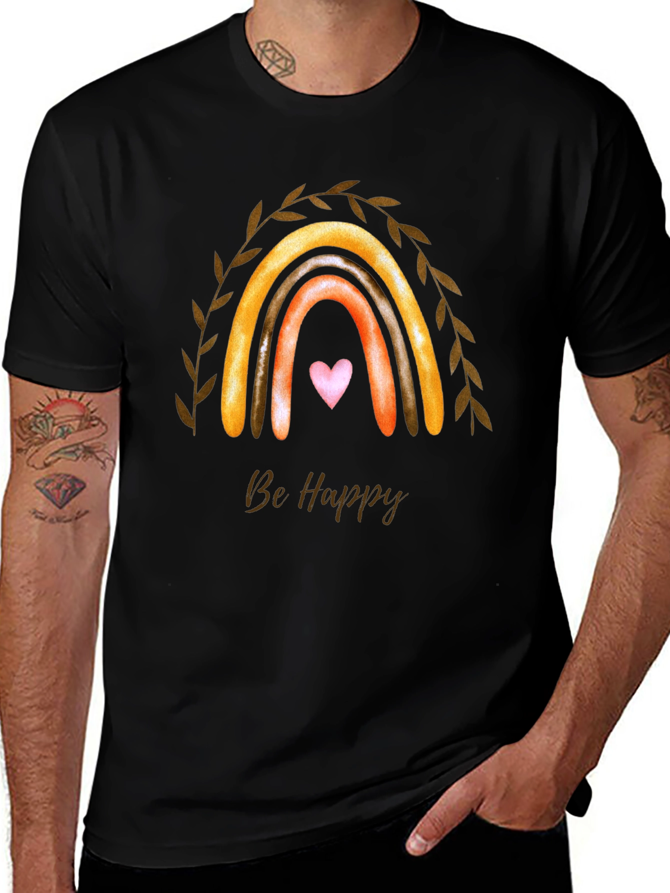 Be Happy Rainbow Graphic T-Shirt