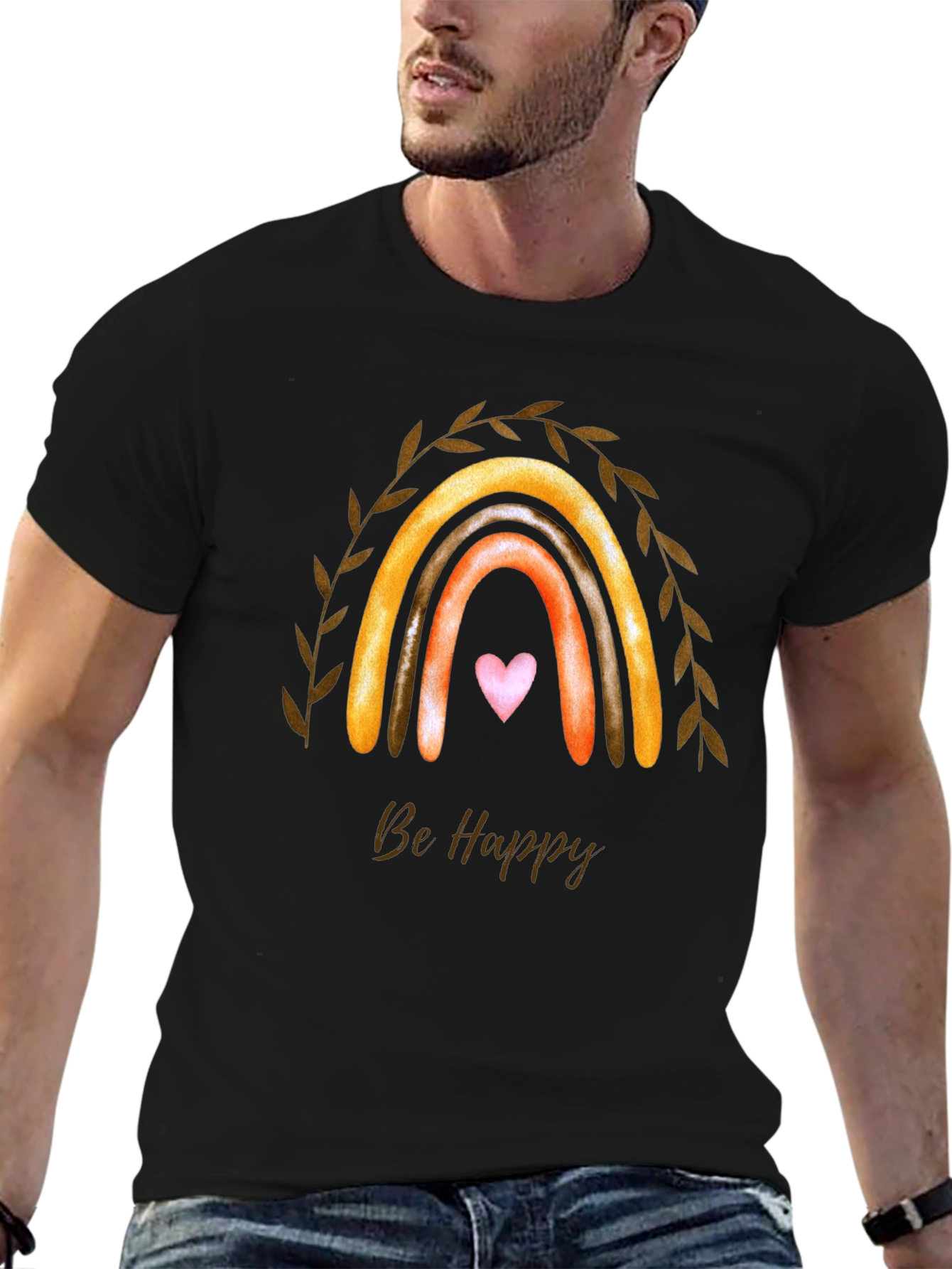 Be Happy Rainbow Graphic T-Shirt