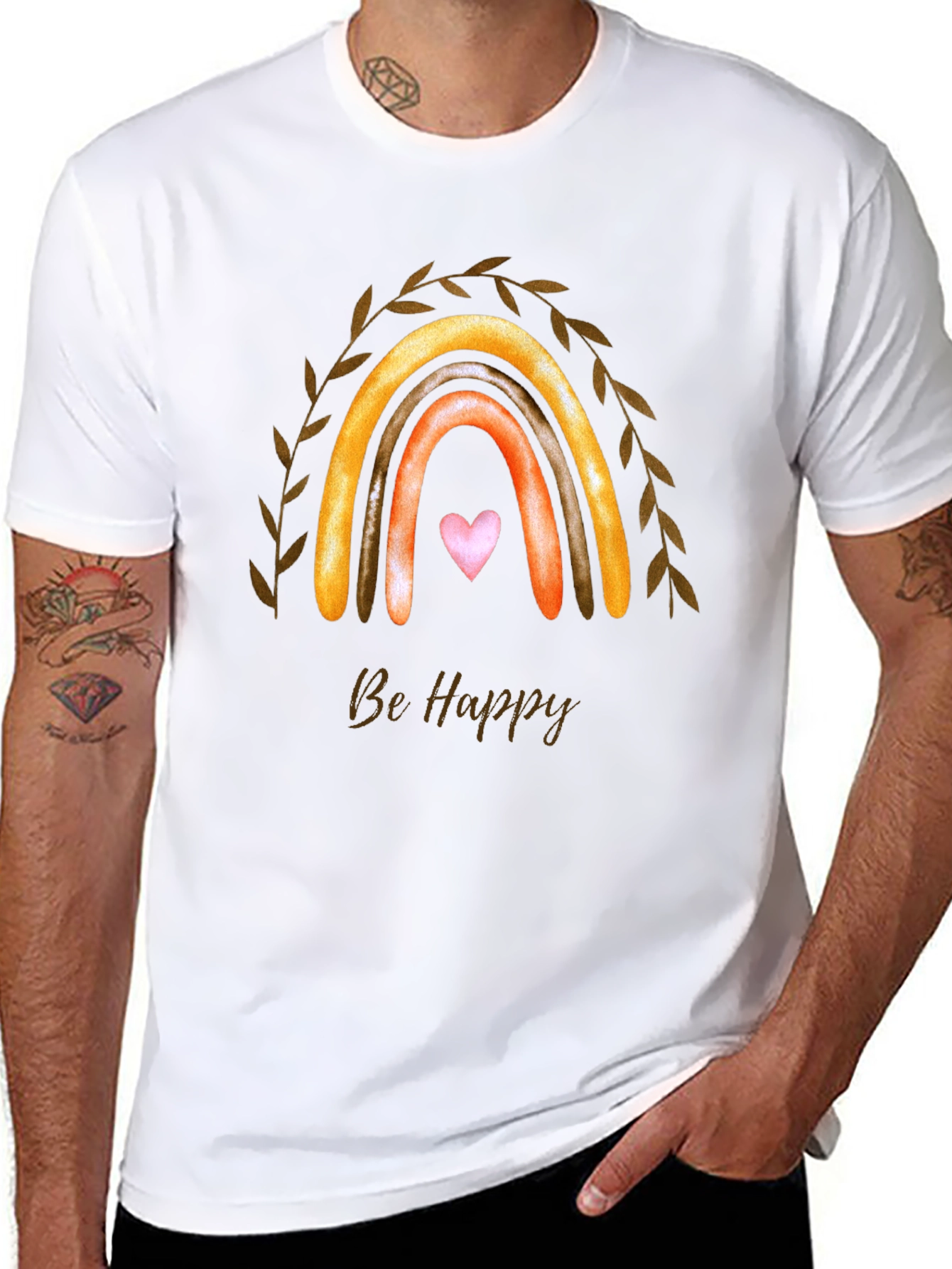 Be Happy Rainbow Graphic T-Shirt