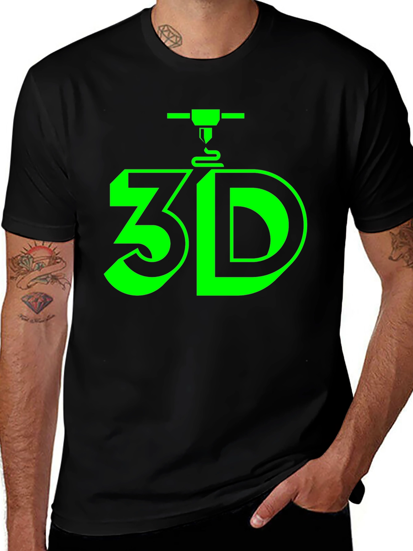 3D Printing T-Shirt - Black with Green Design