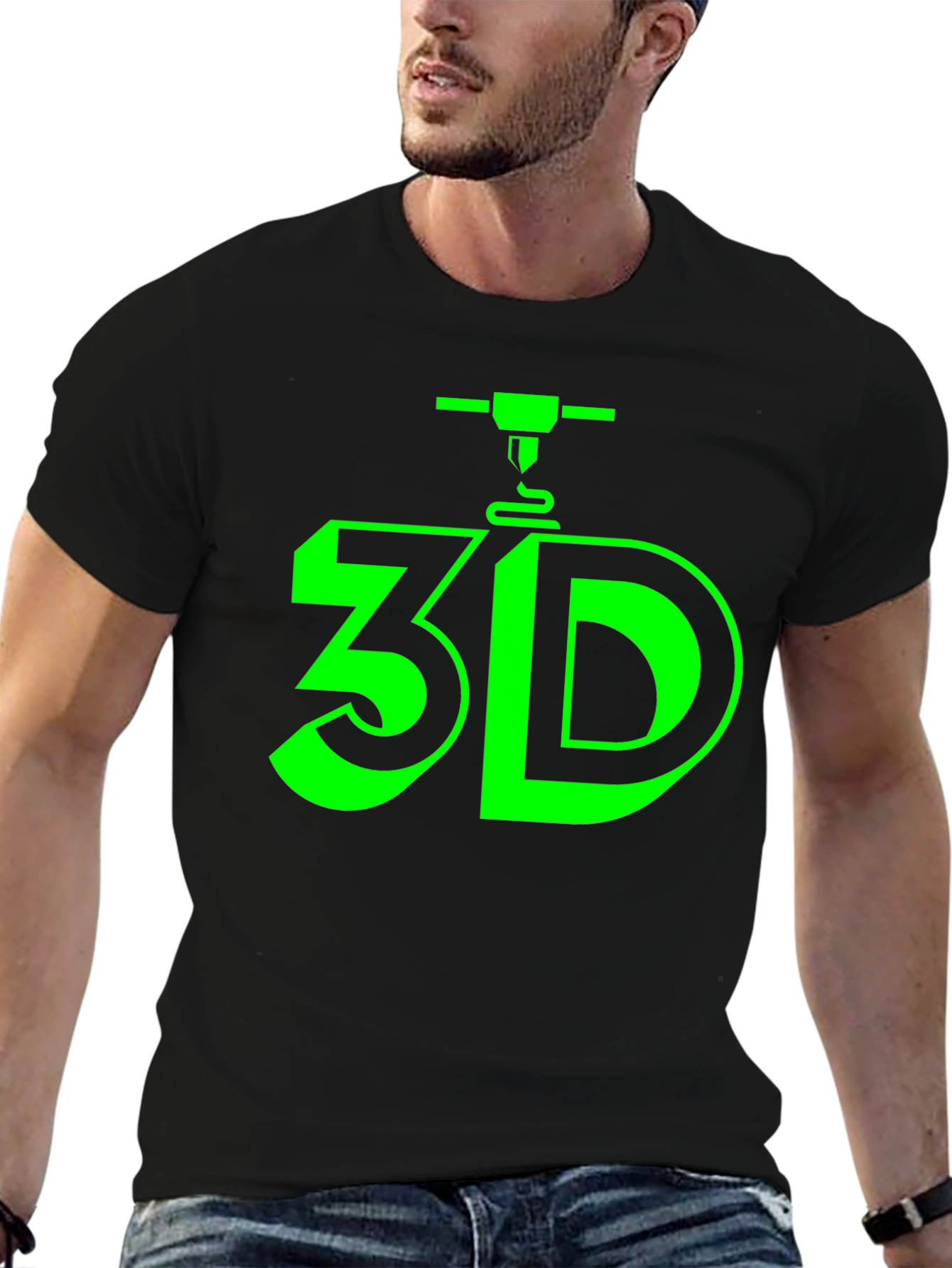 3D Printing T-Shirt - Black with Green Design