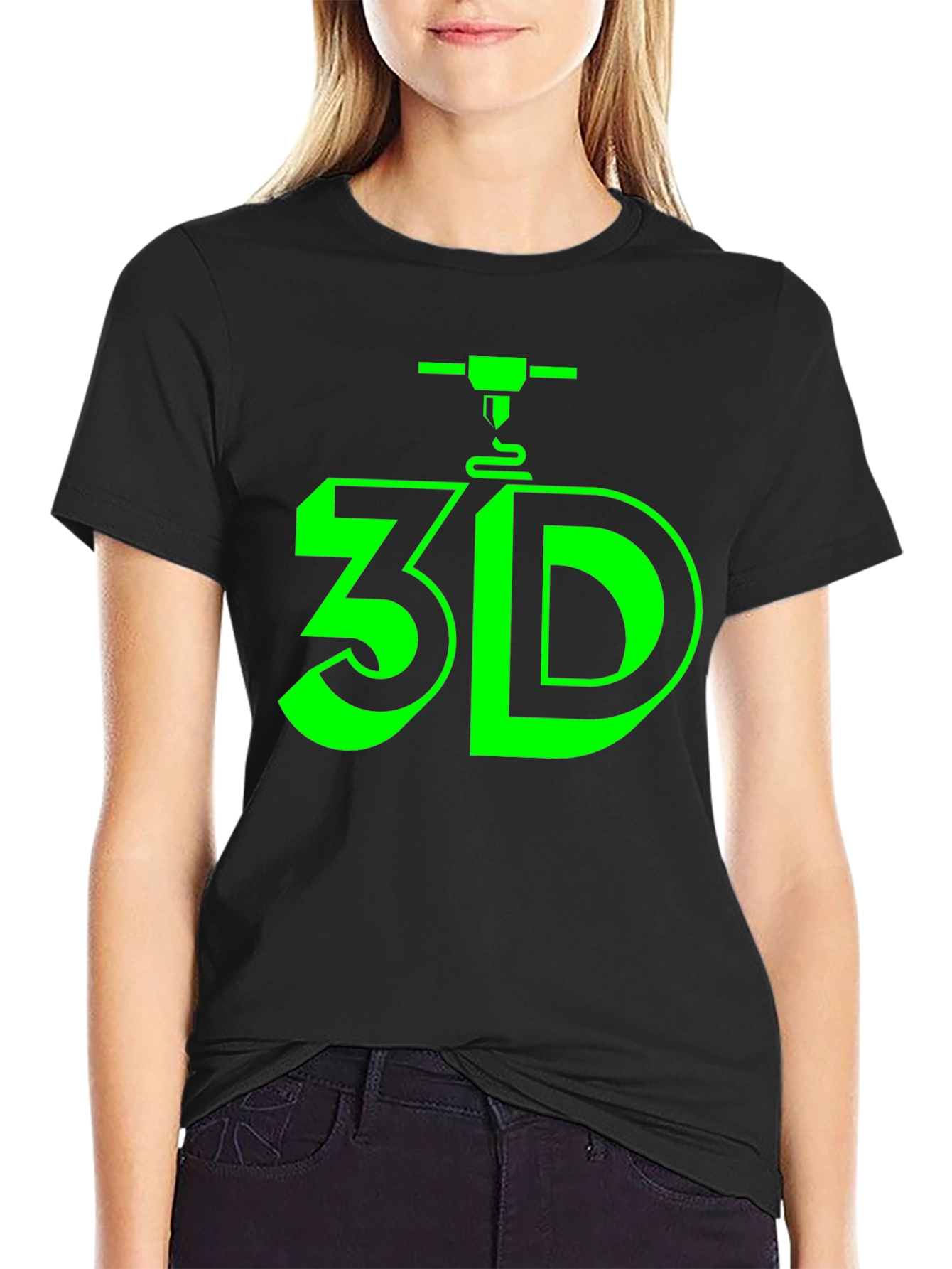 3D Printing T-Shirt - Black with Green Design