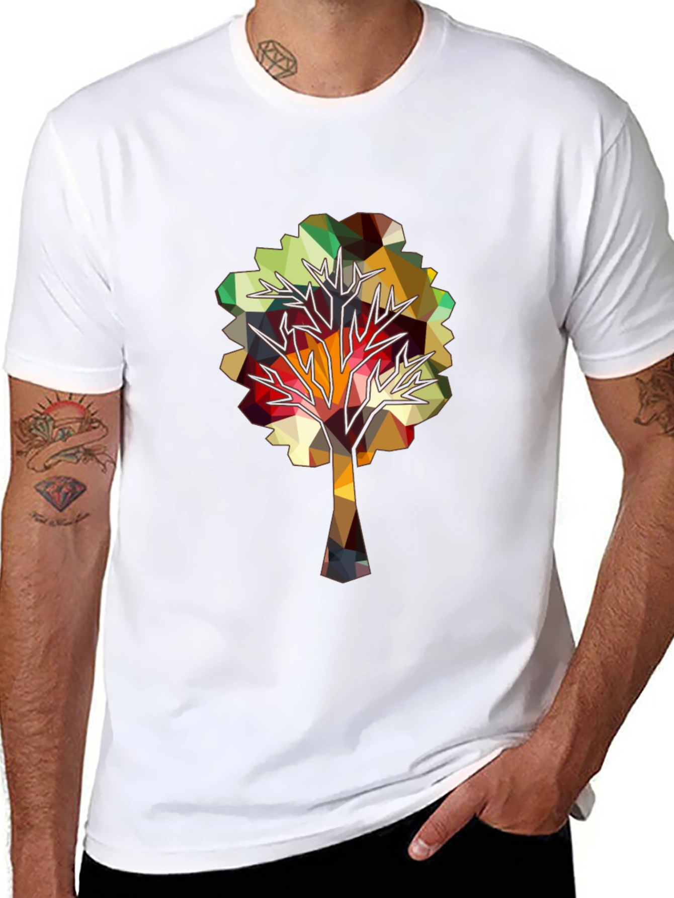 Geometric Tree Graphic Tee - Abstract Polygonal Art Shirt