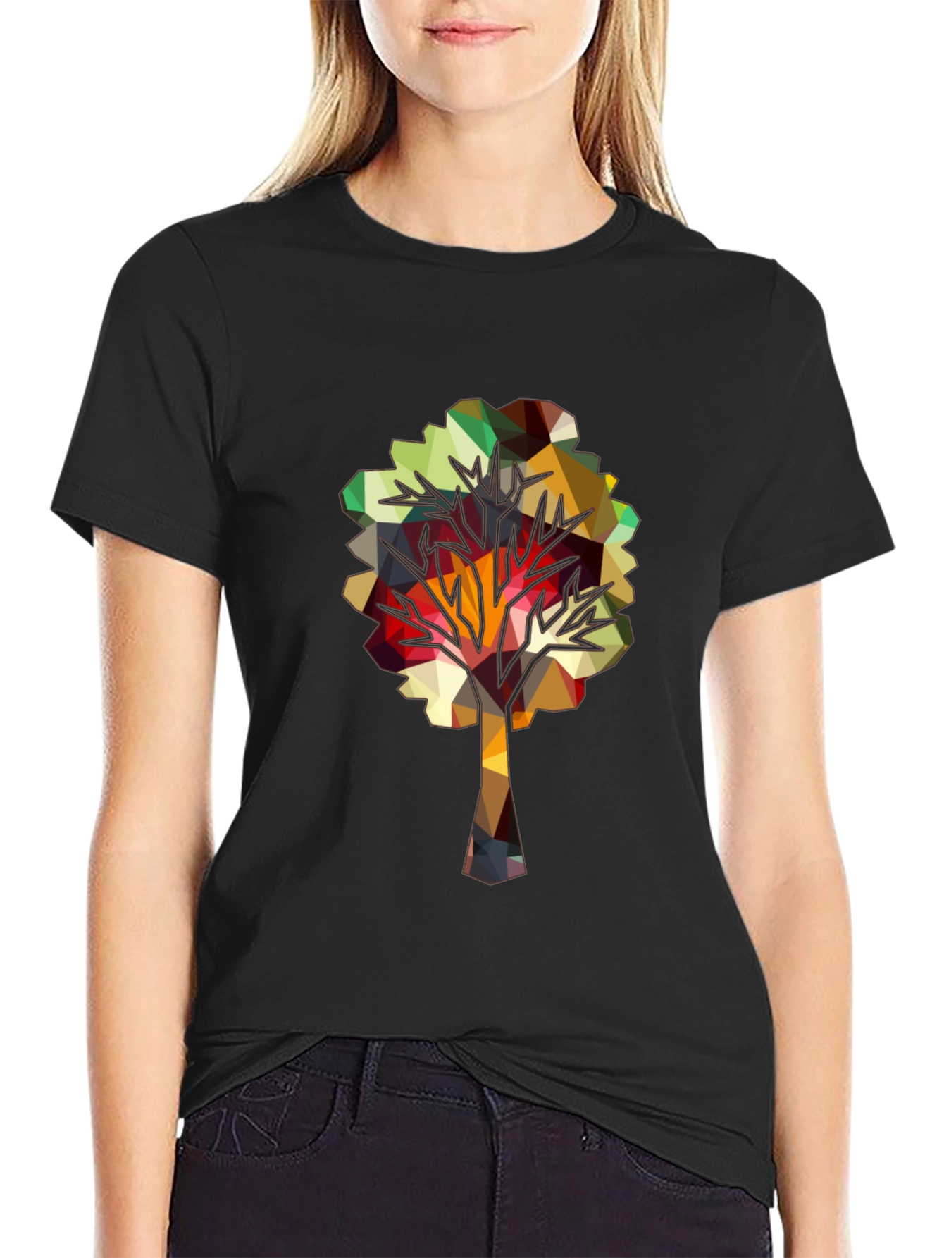 Geometric Tree Graphic Tee - Abstract Polygonal Art Shirt
