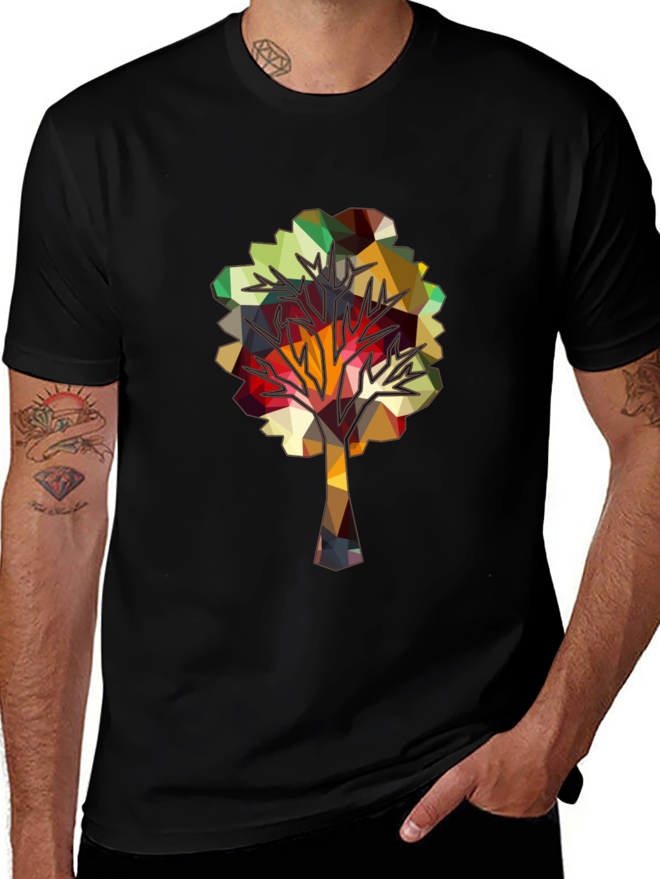 Geometric Tree Graphic Tee - Abstract Polygonal Art Shirt