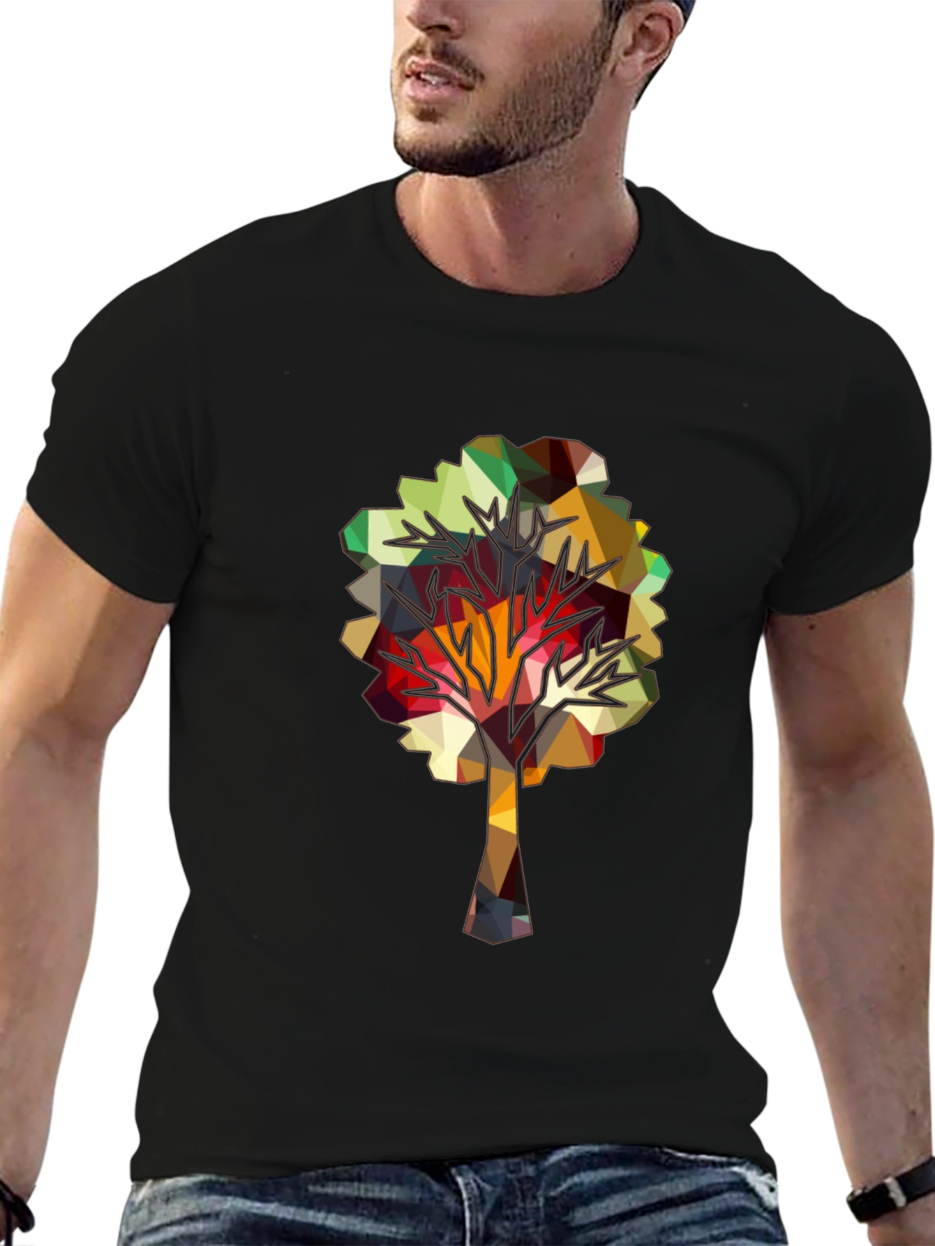 Geometric Tree Graphic Tee - Abstract Polygonal Art Shirt