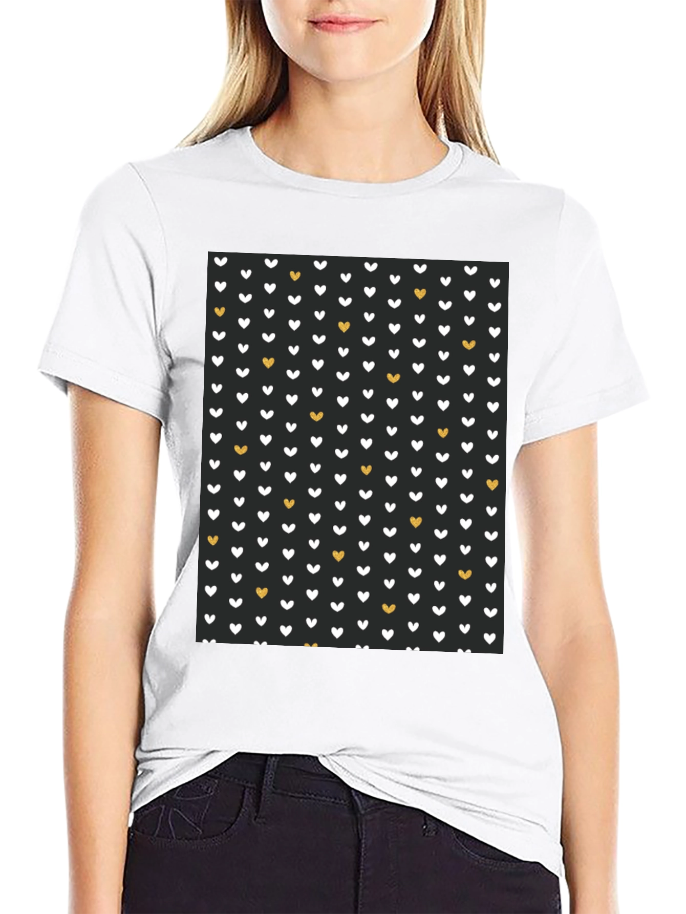 Heart Pattern Black T-Shirt
