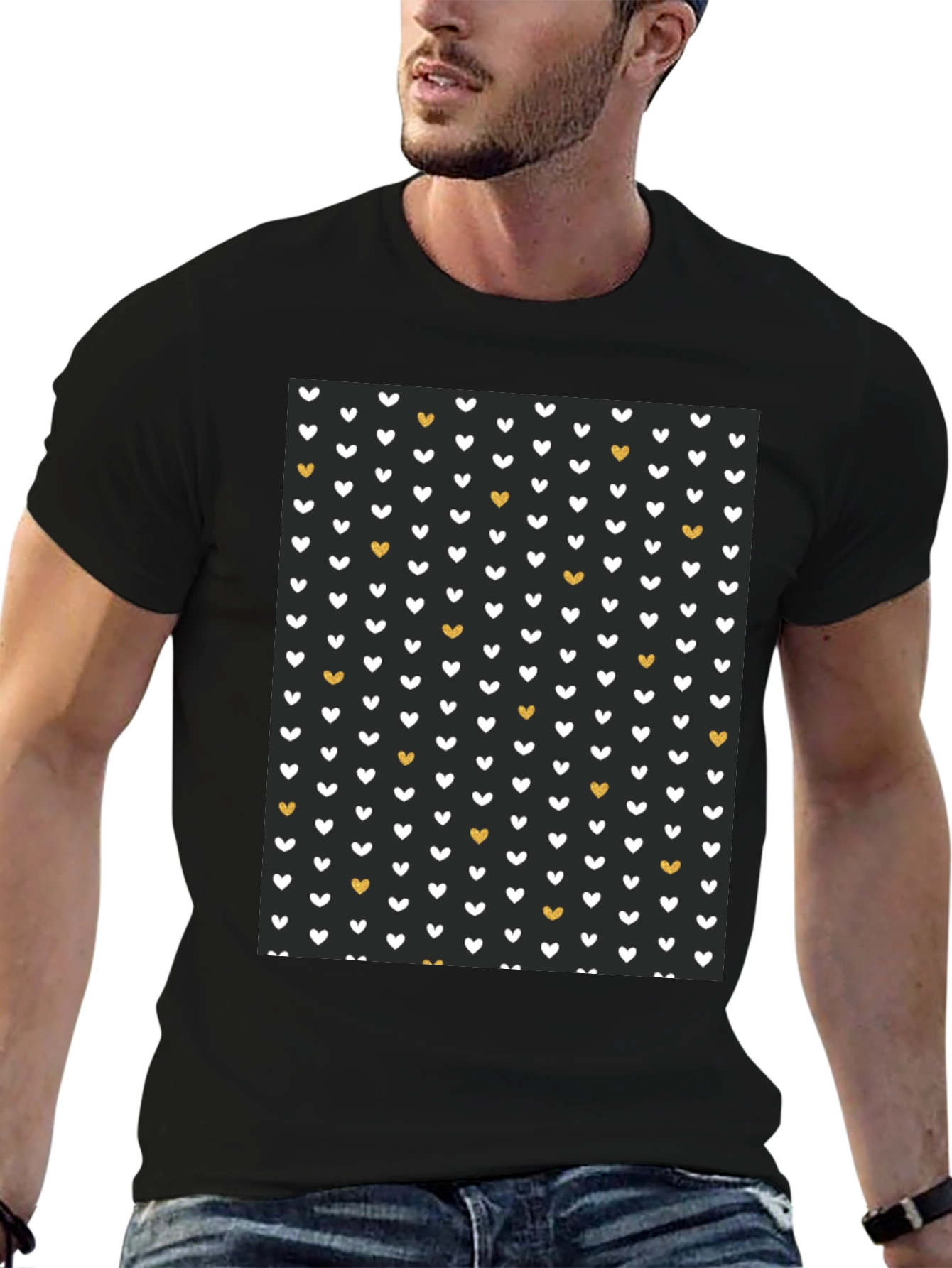 Heart Pattern Black T-Shirt