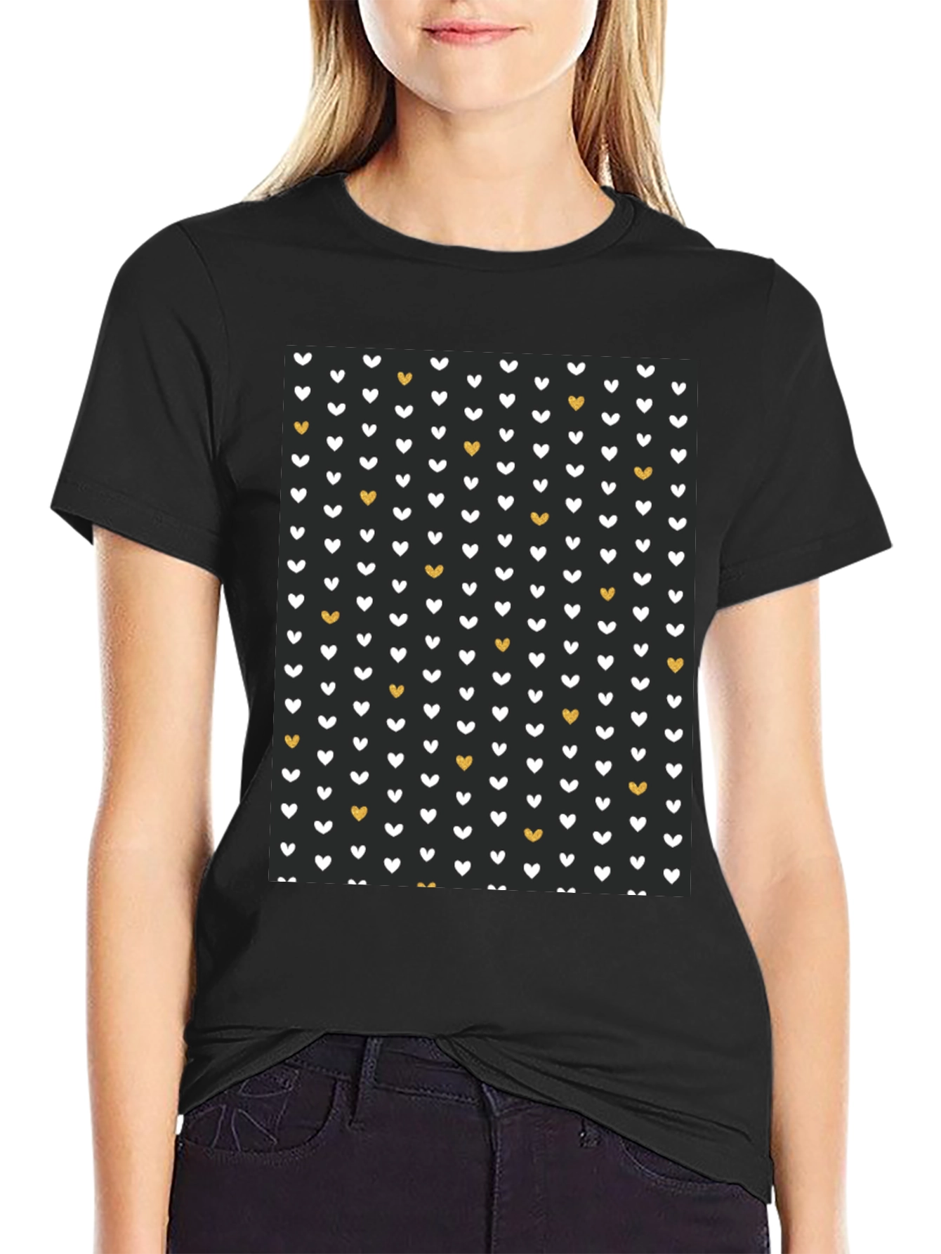 Heart Pattern Black T-Shirt