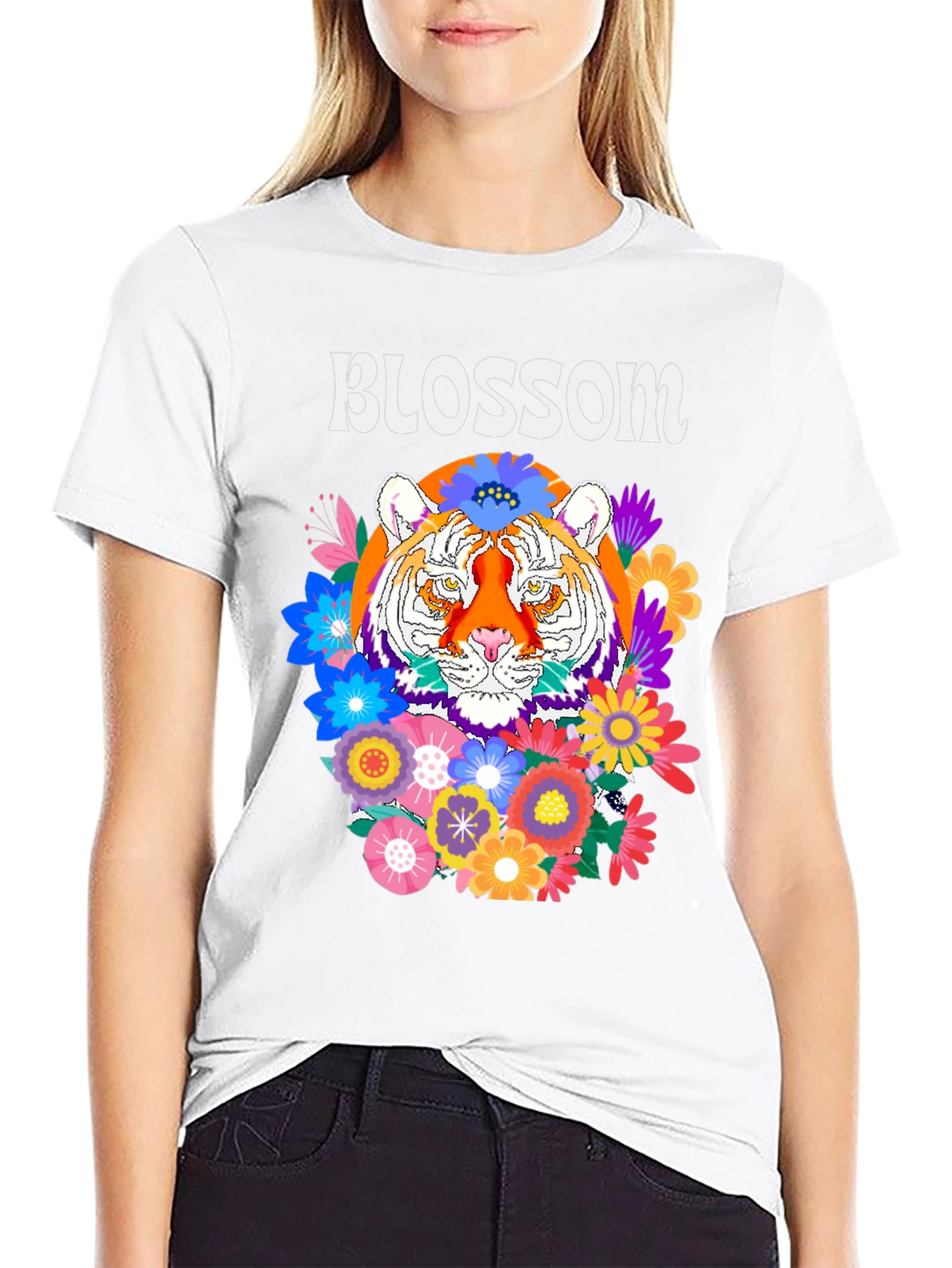 Blossom Tiger Graphic Tee - Black