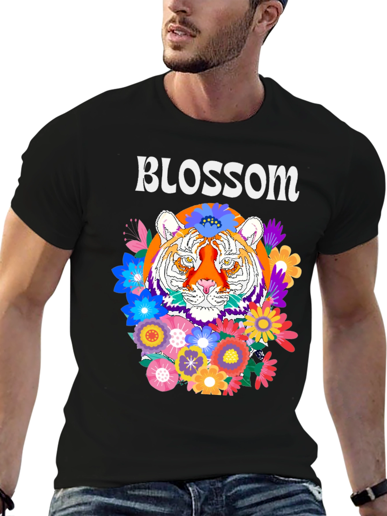 Blossom Tiger Graphic Tee - Black