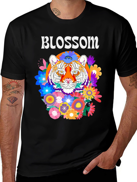 Blossom Tiger Graphic Tee - Black