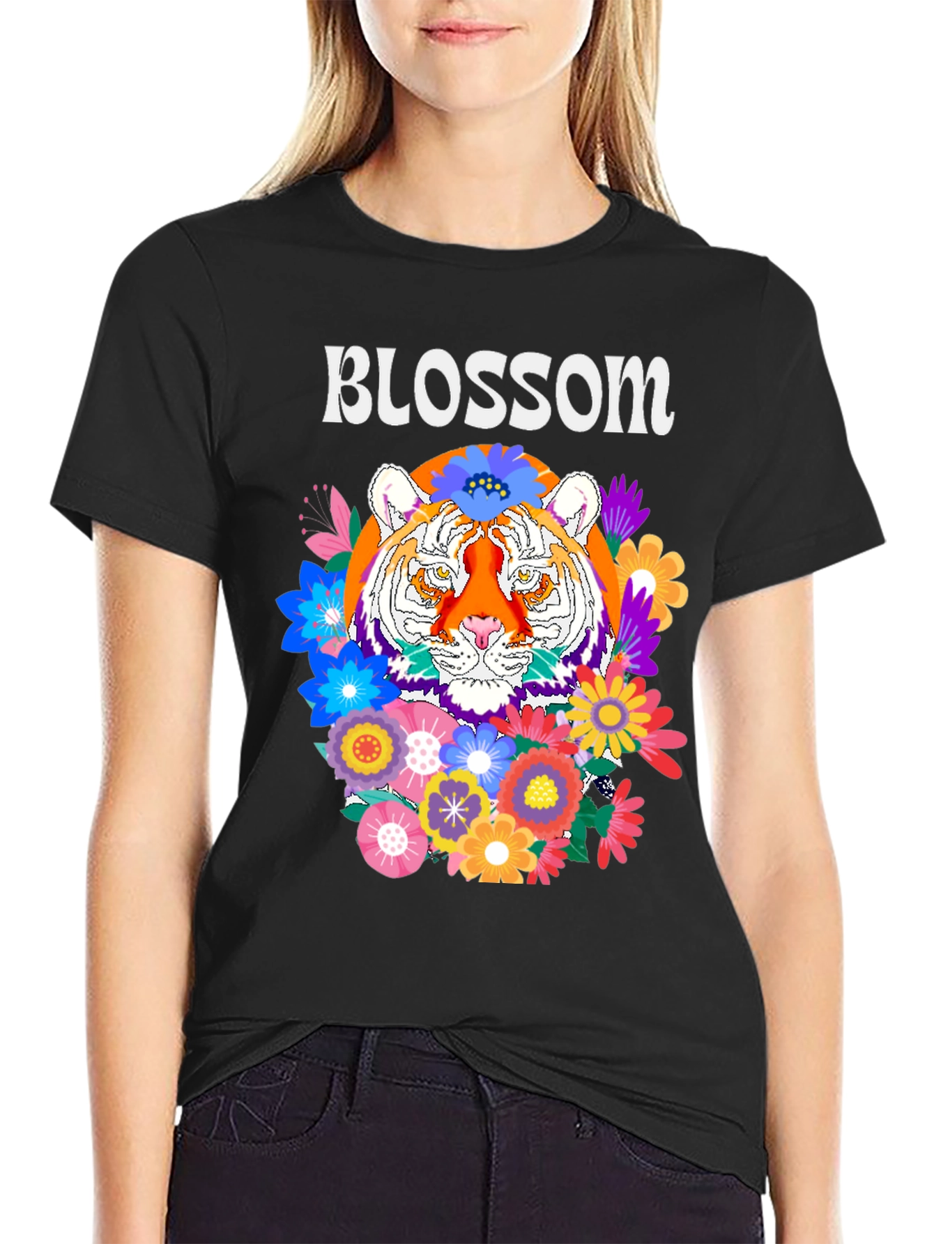 Blossom Tiger Graphic Tee - Black