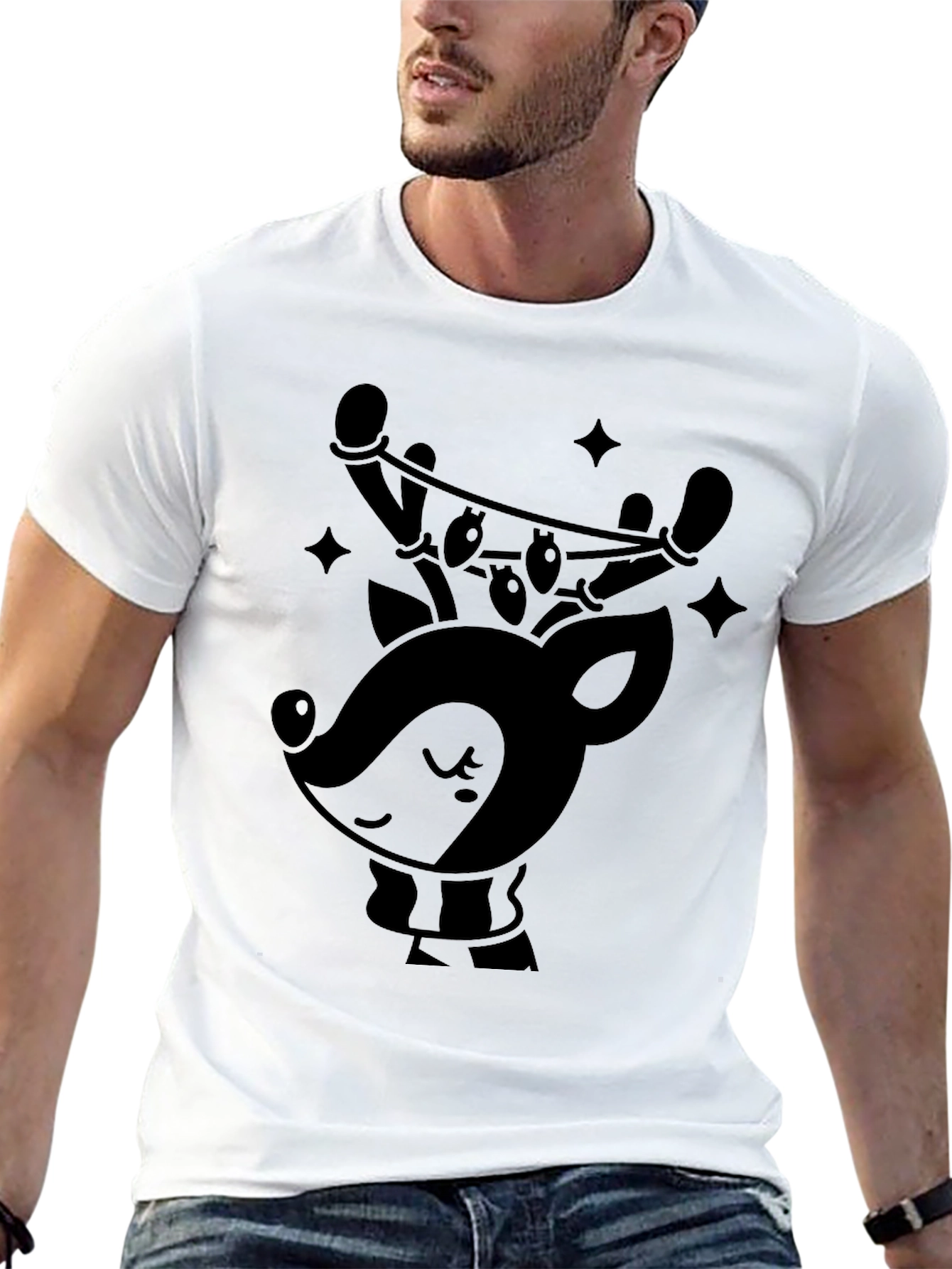 Festive Deer Graphic Tee - Holiday Season Style