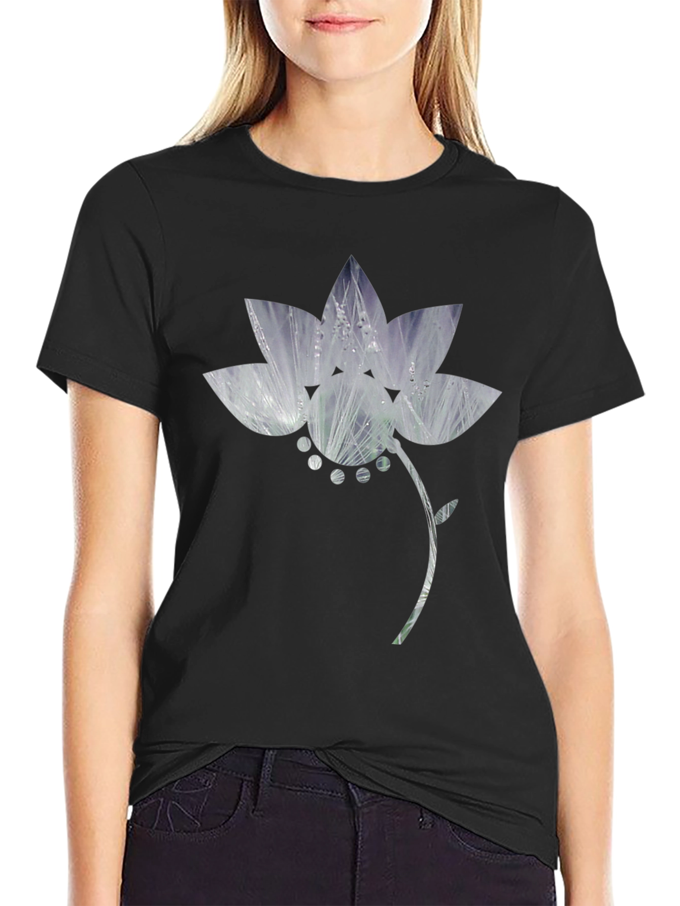 Floral Graphic Print Black T-Shirt