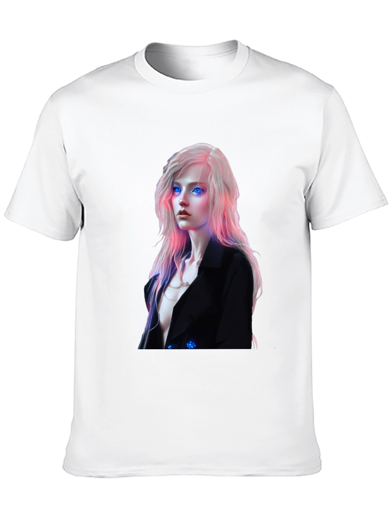 Cyberpunk Woman Graphic Tee - Black Cotton Blend