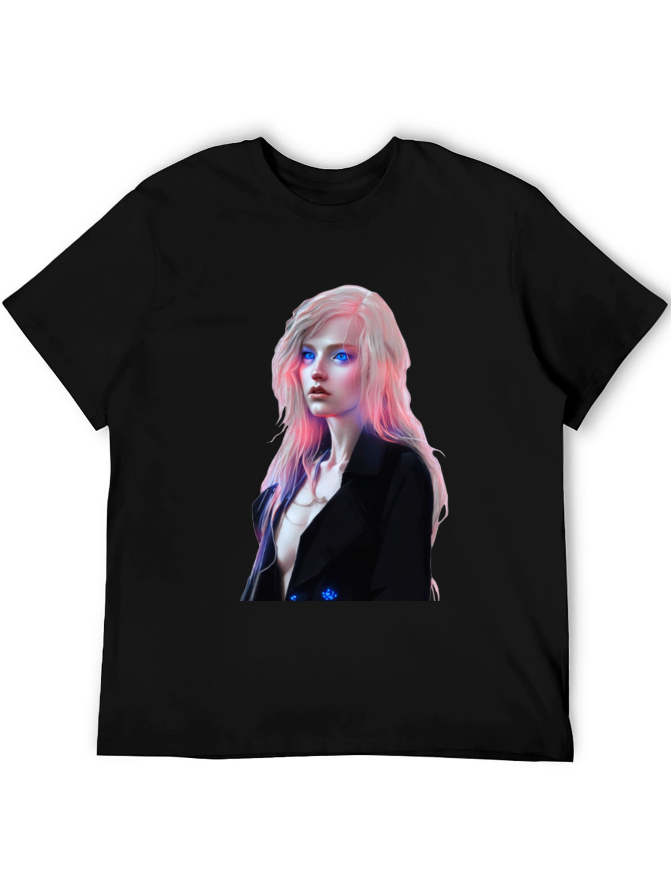 Cyberpunk Woman Graphic Tee - Black Cotton Blend