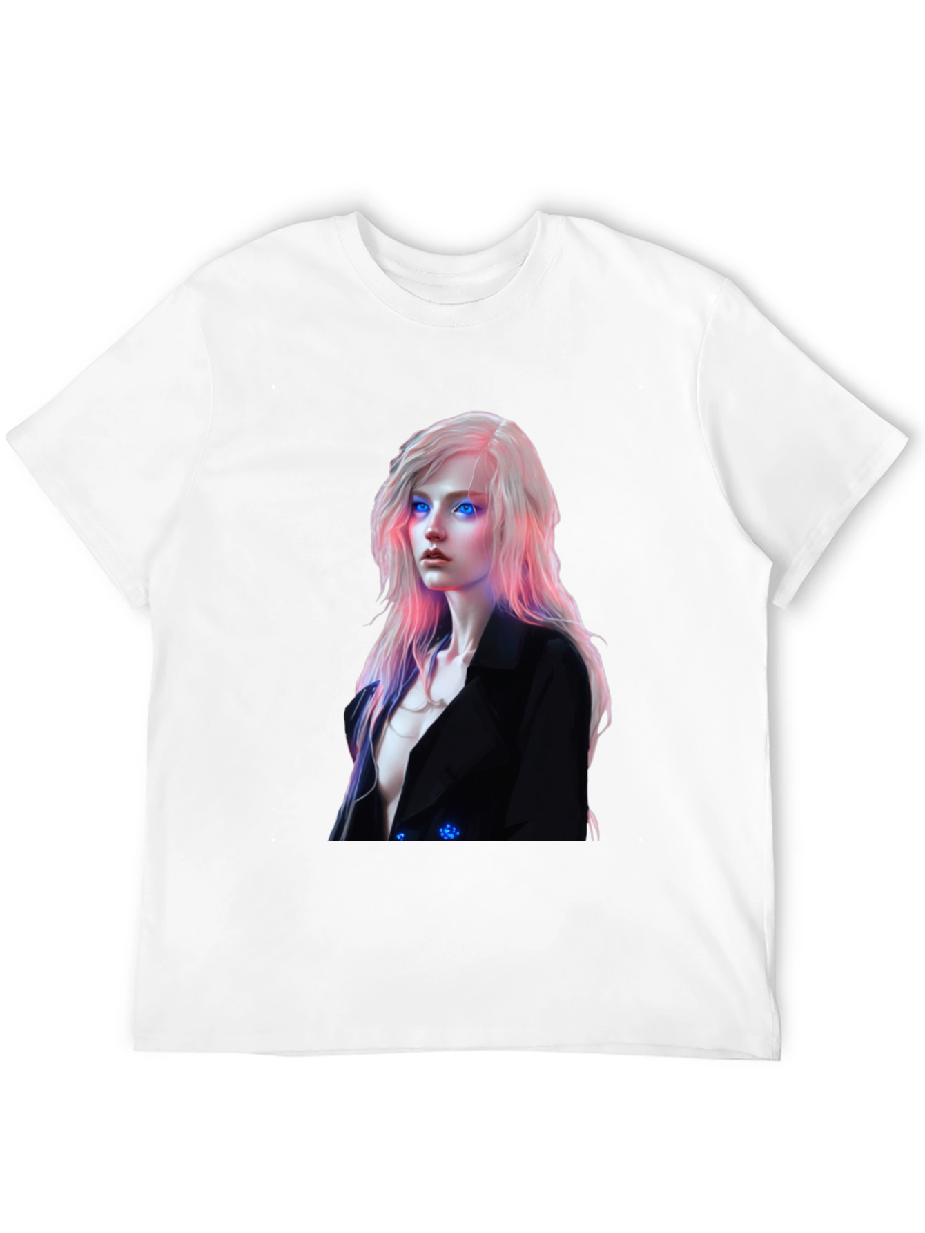 Cyberpunk Woman Graphic Tee - Black Cotton Blend