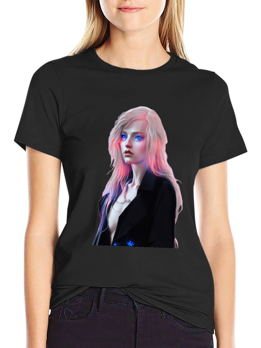 Cyberpunk Woman Graphic Tee - Black Cotton Blend